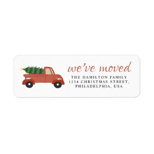 Étiquette Nous avons déménagé Moderne Camion Rouge Christms