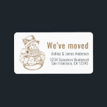 Étiquette Nous avons déménagé Vintage Christmas Snowman Nouv<br><div class="desc">Nous avons déplacé l'étiquette d'adresse de retour avec une image de bonhomme de neige vintage Noël, il suffit d'ajouter votre nom de famille et adresse en or et hors-noir stylisé typographie moderne. Festive vacances déménagement pour votre changement d'adresse. Conçu exclusivement pour vous par Happy Dolphin Studio. Si vous avez des...</div>