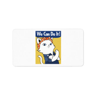 Étiquette Nous Pouvons Le Faire ! Chat blanc Rosie le Rivete