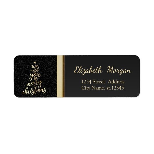 Étiquette Nous Vous Souhaitons Un Joyeux Arbre D'Or De Noël (Devant)