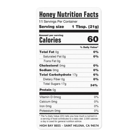 Étiquette NOUVEAU 2020-21 FDA Conformant Nutrition Miel Étiq (Devant)