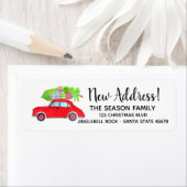 Étiquette Nouvelle Address Red Car with Christmas tree (En situation)