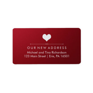 Étiquette Nouvelle adresse de coeur sur rouge et argenté