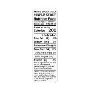 Étiquette NOUVELLE adresse de retour Sirop d'érable Nutritio