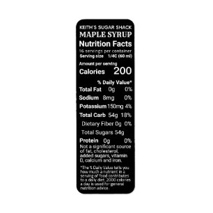 Étiquette NOUVELLE adresse de retour Sirop d'érable Nutritio