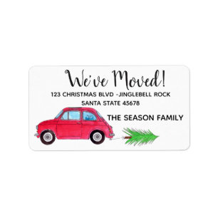 Étiquette Nouvelle adresse Fiat 500 sapin de Noël Aquarelle