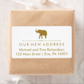 Étiquette Nouvelle adresse Glam White et Gold Elephant (En situation)