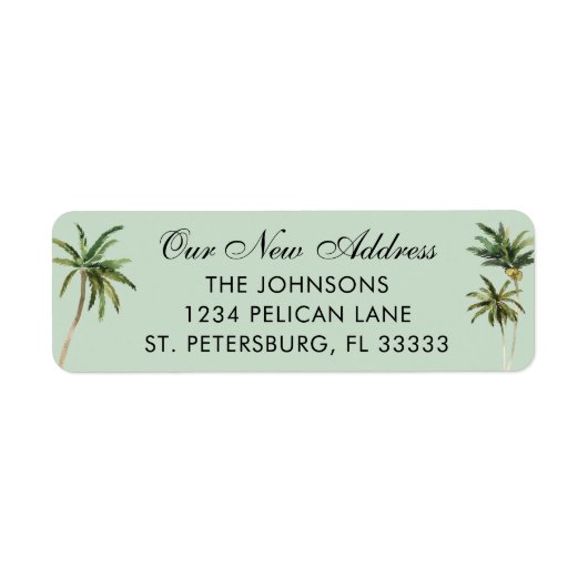 Étiquette Nouvelle maison Aquarelle Palm Trees Adresse de re (Devant)