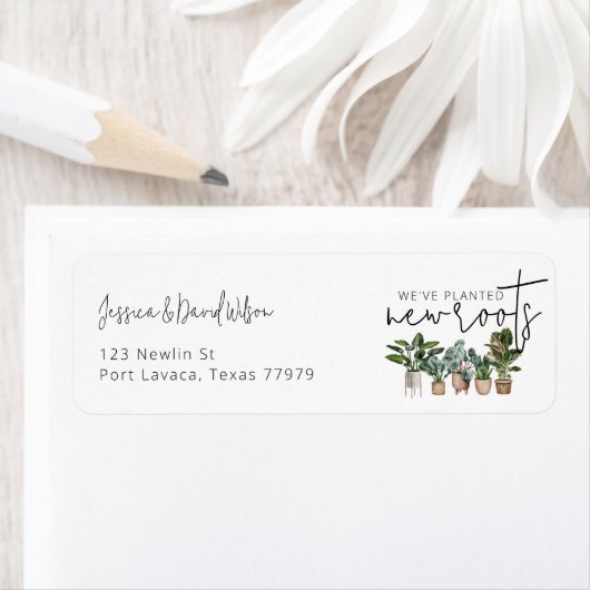 Étiquette Nouvelles Racines Simple Moderne Nouvelle Adresse  (En situation)