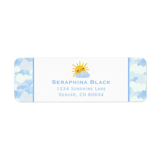 Étiquette Nuages Bleus Et Blancs Abstraits Soleil Jaune (Devant)