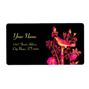 Étiquette NUIT AVEC ROSES, rose Fuchsia Jaune Noir