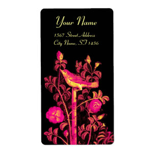 Étiquette NUIT AVEC ROSES, Rose Fuchsia Noir Jaune