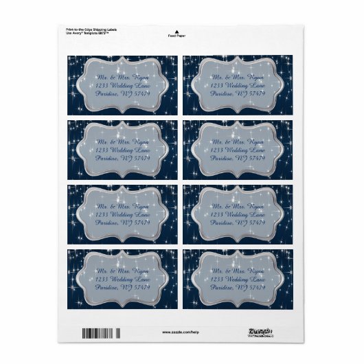 Étiquette Nuit bleue étoilée (Feuille entière)