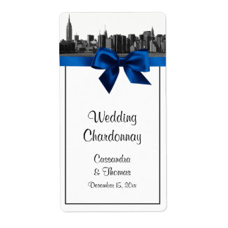 Étiquette NYC Wide Skyline Etted BW Royal Blue Wine Étiquett