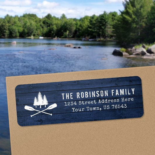 Étiquette Oars rustiques Arbres Bois Bleu Imprimer Adresse d