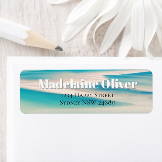 Étiquette Ocean Beach Blue Modern (En situation)