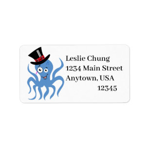 Étiquette Octopus dans un chapeau supérieur et Monocle