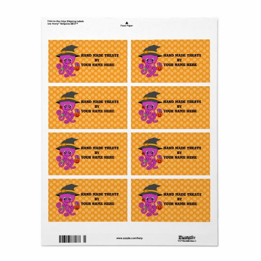 Étiquette Octopus d'Halloween (Feuille entière)