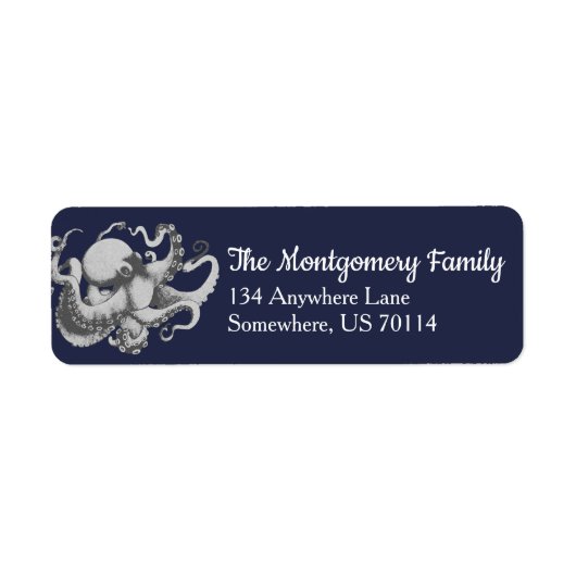 Étiquette Octopus gris marine vintage (Devant)