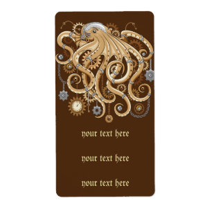 Étiquette Octopus Steampunk Surreal Retro Style Machine