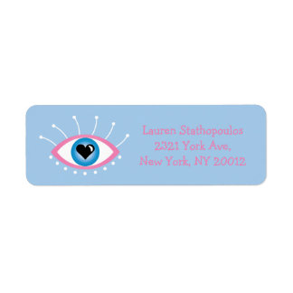 Étiquette Oeil mal grec avec cils rose bleu