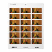 Étiquette Oeillets, Roses et une bouteille de Vincent van Go (Feuille entière)