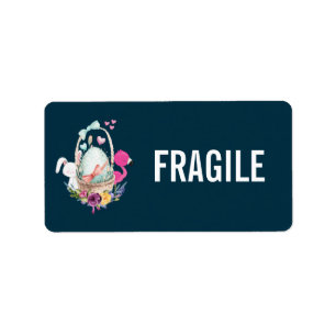 Étiquette Oeufs fragiles, Flamant rose rose et aquarelle lap