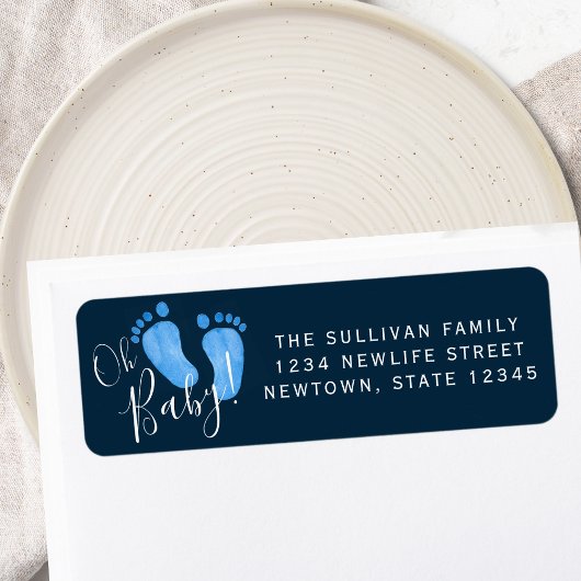 Étiquette Oh Baby Blue Baby shower Adresse de retour