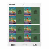 Étiquette Oiseau aquatique à Santa Hat sur la plage Adresse  (Feuille entière)