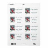 Étiquette Oiseau cardinal rouge gauche (Feuille entière)