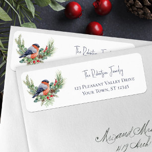 Étiquette Oiseau de Noël Bullfinch Adresse de retour