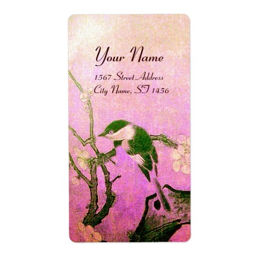 Étiquette OISEAU DE PRINTEMPS ET FLEURS D'ARBRE rose Fuchsia (Devant)