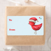 Étiquette Oiseau rouge avec chapeau de Père Noël (En situation)