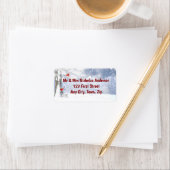 Étiquette Oiseaux cardinaux rouges Arbres enneigés de Noël (En situation)