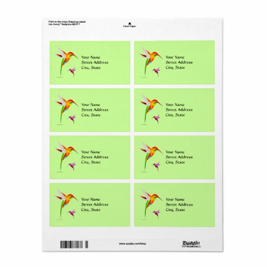 Étiquette Oiseaux colorés de Colibri (Feuille entière)