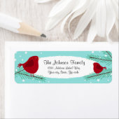 Étiquette Oiseaux de neige turquoises et rouges Adresse de r (En situation)