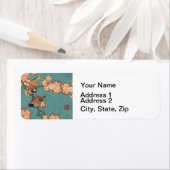 Étiquette Oiseaux et fleurs japonais Art rose floral (En situation)