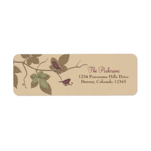 Étiquette Oiseaux Feuille violet Mariage de automne Adresse