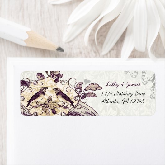 Étiquette Oiseaux vintages Purple et Corail Chêne Arbre Étiq (En situation)