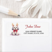 Étiquette Old English Sheepdog Reindeer Christmas Return (En situation)