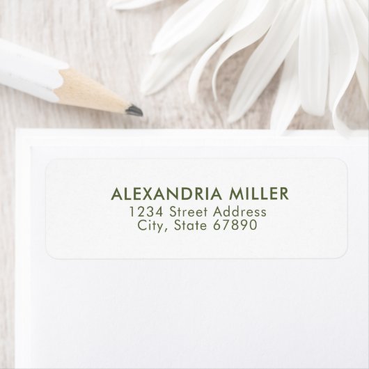 Étiquette Olive Green et White Typographie Adresse (En situation)