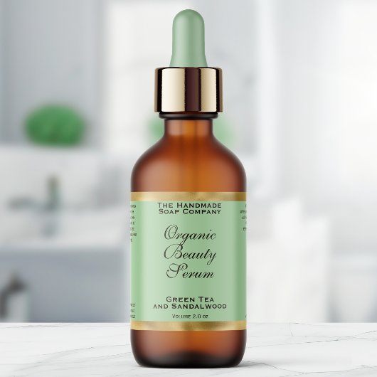 Étiquette Olive Green & Gold Cosmetics Dropper Bottle Label
