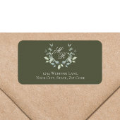 Étiquette Olive Green Monogram Wedding Return Address