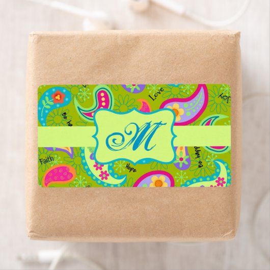 Étiquette Olive Lime Green Moderne Motif Monogramme (En situation)