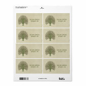 Étiquette Olive Swirl Tree on Wood Grain Stars Enregistrer l (Feuille entière)