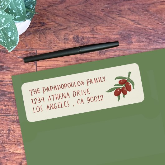 Étiquette Olives rouges sur une branche Adresse de retour ja
