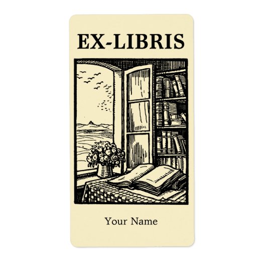 Étiquette Open Library Window Bookplate Ex Libris Template (Devant)