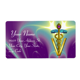 Étiquette OR CADUCEUS SYMBOLE VÉTÉRINAIRE Purple Aqua Bleu