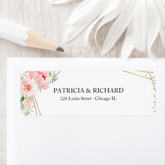 Étiquette Or Géométrique Élégant Blush Floral (En situation)