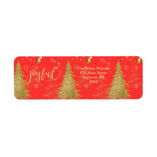 Étiquette Or JOYEUX sur Noël Rouge (Devant)